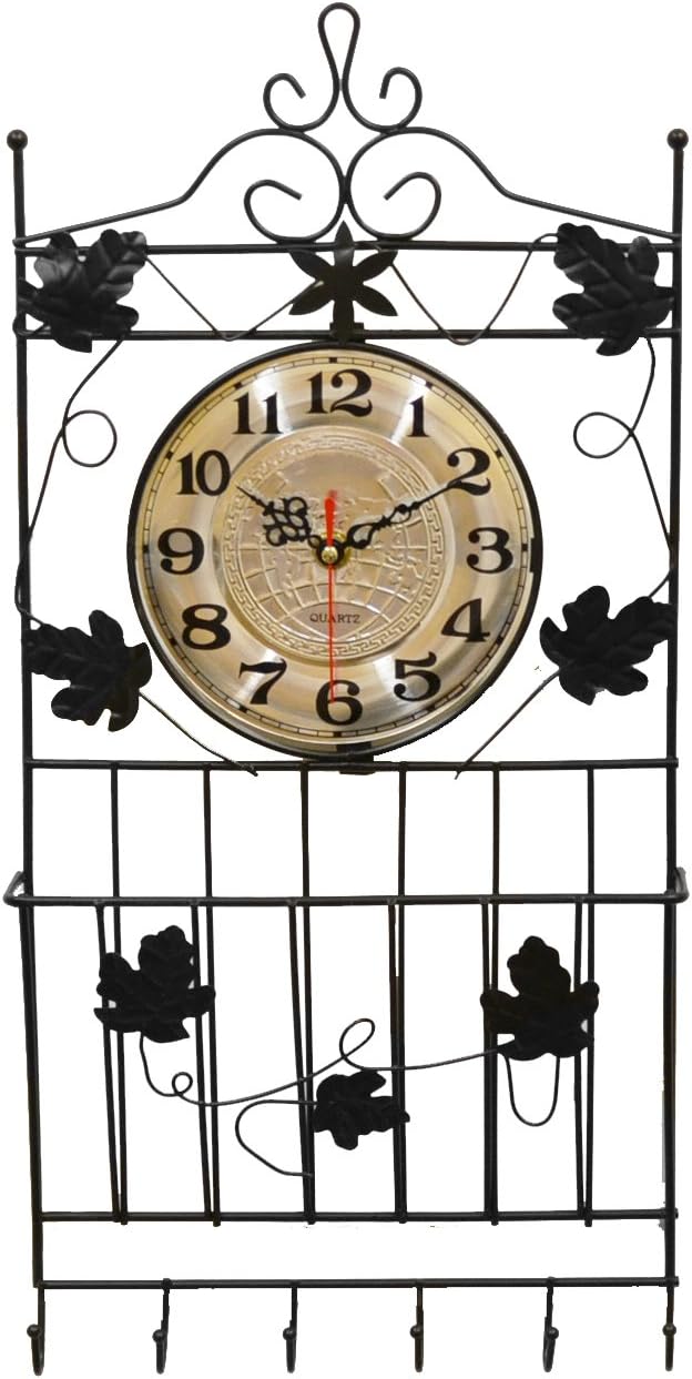 Wall Clock with Letter Holder and Key Hooks Home & Kitchen