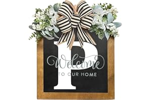JXUEYCH 16'' Personalized Last Name Welcome Sign, Door Wreaths for Front Door Outside, Spring Wreath for Front Door Decor, Farmhouse New Home Gifts for Home (P)