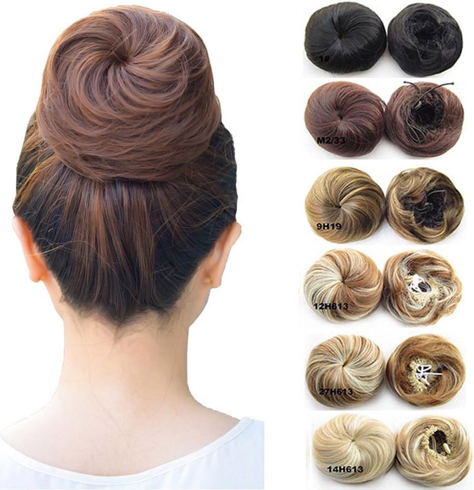 Scrunchy Scrunchie Hair Bun Updo Hair Ribbon Ponytail Hair Extensions Wavy Curly Messy Extensions Donut Hair Chignons Hair Piece Wig-22H613 Ash Blonde & Bleach Blonde