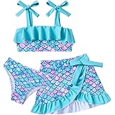 ALISISTER Girls Swimsuit 3 Piece Bathing Suits Flounce Bikini Tankini Set Beach Swimwear with Cover Ups Skirt for 3-8 Years