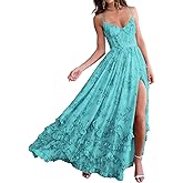 SHSUREVE Floral Print Prom Dresses for Women Ruffle Chiffon Evening Dress Tiered Long Formal Gowns with Slit