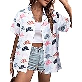 Western Button Down Shirt Women: Cowgirl Short Sleeve Boho Tops Hawaiian Tropical Graphic Tees Summer Vacation Outfit