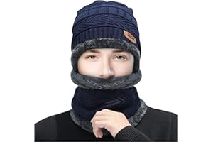 BCDlily Winter Warm Beanie Hats Scarf Set for Men Women Thick Fleece Lined Knit Hats Skull Cap Neck Warmer