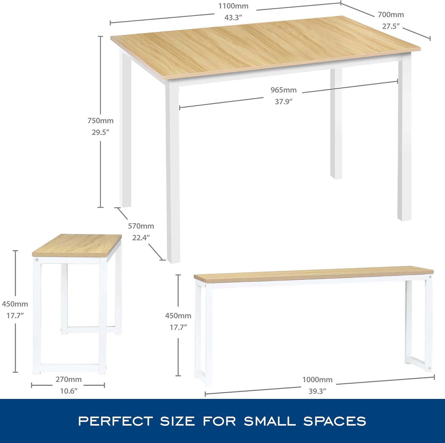 HOMURY 3 Piece Dining Table Set Breakfast Nook Dining Table with Two Benches,White: Furniture & Decor