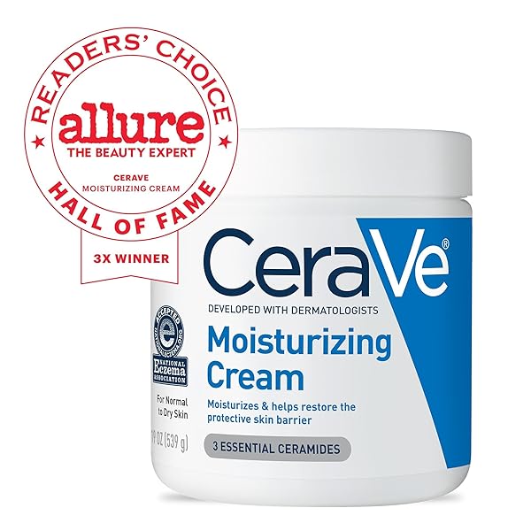 CERAVE MOISTURIZING CREAM, BODY AND FACE MOISTURIZER FOR DRY SKIN, BODY CREAM WITH HYALURONIC ACID AND CERAMIDES, DAILY MOISTURIZER, OIL-FREE, FRAGRANCE FREE, NON-COMEDOGENIC, 19 OUNCE