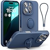 ABITKU for iPhone 16 Pro Case with Ring Stand, Liquid Silicone Slim Design Support Magnetic Car Mount (with Wrist Strap Lanyard) Phone Cover for iPhone 16 Pro 6.3 inch, Blue