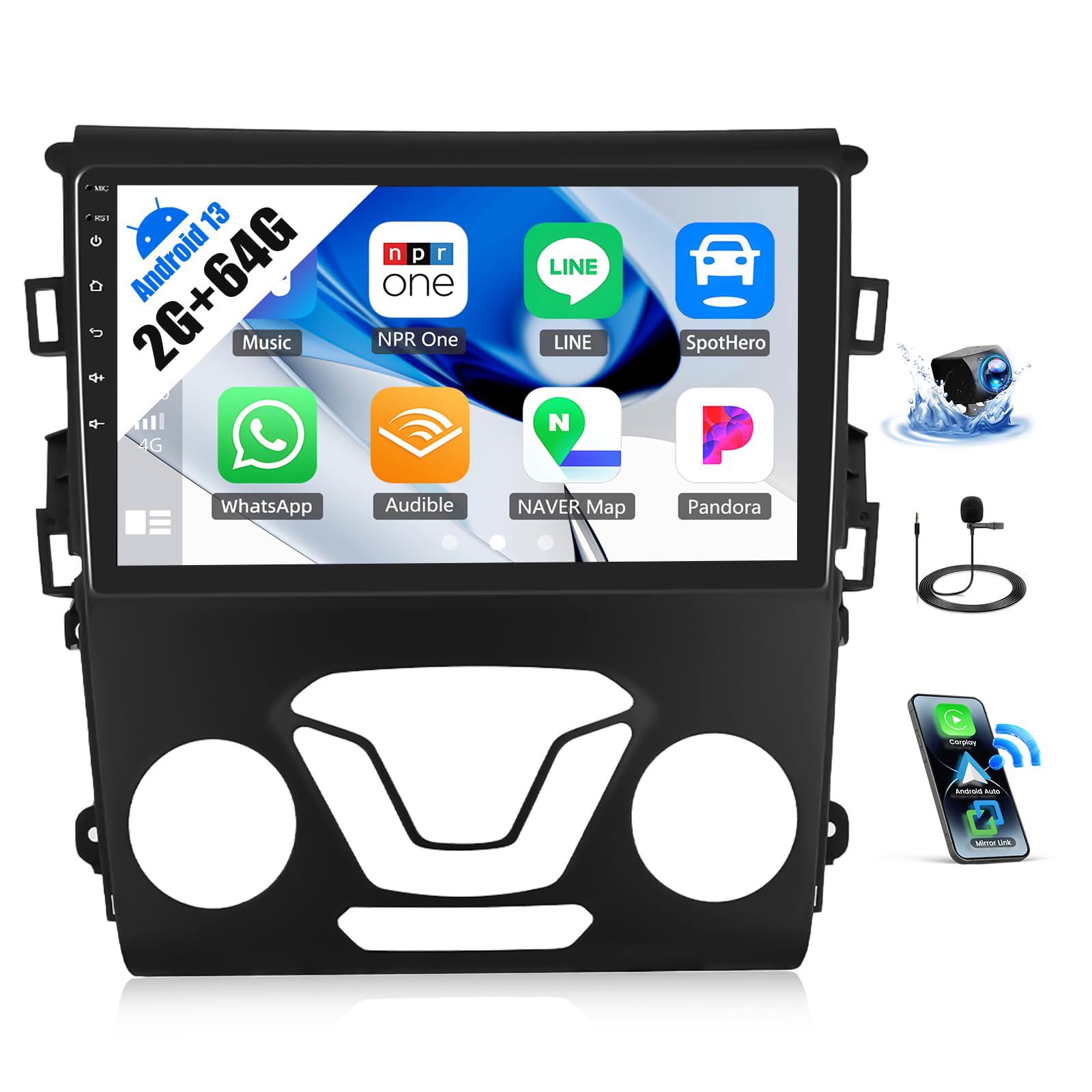 Photo 1 of SIXWIN 2G+64G Android Car Stereo for Ford Mondeo 2013-2019 with Wireless Carplay Android Auto Mirror Link 9 inch Touchscreen with GPS Navigation WiFi 26UI Bluetooth FM Backup Camera MIC