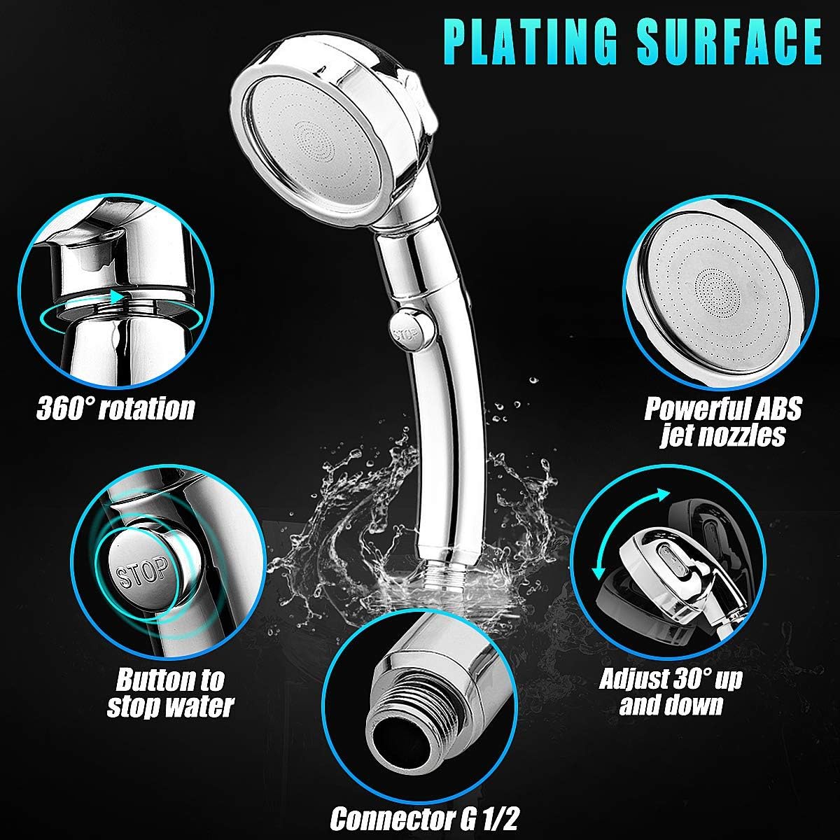 AOI Shower Head with ON/Off Pause Switch high Pressure Water Saving ...