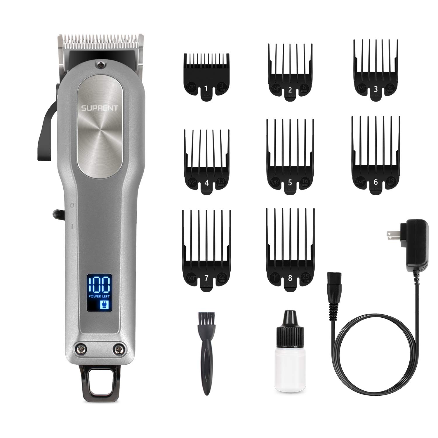 Cordless Hair Clippers for Men SUPRENT, Professional Hair Cutting Kit with 2000mAh Lithium Ion, Stainless steel Blade, Hair Trimmer with Lock-In Length (Silver): Beauty