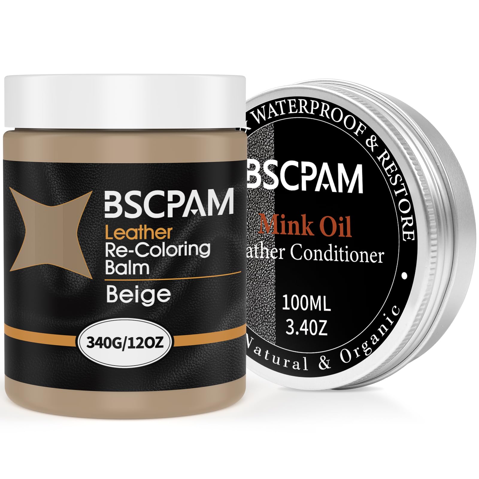 Photo 1 of BSCPAM Leather Recoloring Balm & Mink Oil Leather Conditioner kit,Beige Leather Color Repair Kits for Couches, Leather Couch Paint Scratch Repair for Furniture Car Sofa Shoes Leather Dye