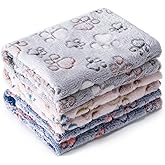 1 Pack 3 Blankets Super Soft Fluffy Premium Fleece Pet Blanket Flannel Paw Printed Throw for Dog Puppy Cat (Small 23x16'', Beige, Grey, Navy)