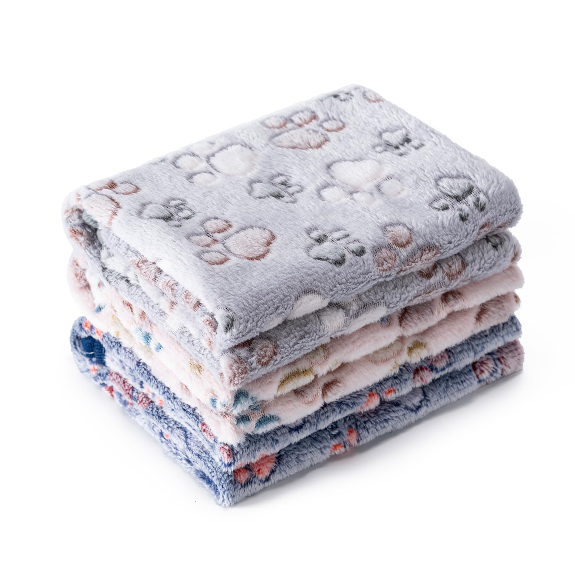 Photo 1 of 1 Pack 3 Blankets Super Soft Fluffy Premium Fleece Pet Blanket Flannel Paw Printed Throw for Dog Puppy Cat (Small 23x16'', Beige, Grey, Navy)