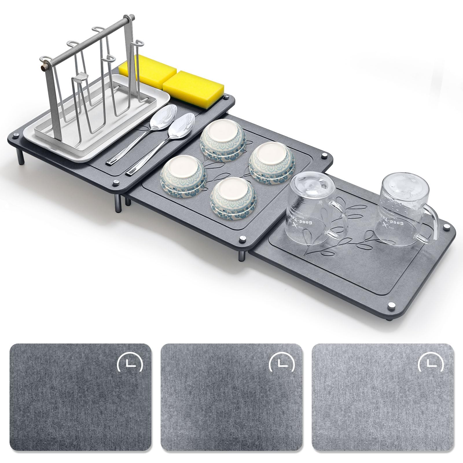 Photo 1 of **ONLY THE LARGE**3Pcs Nesting Stone Drying Mat for Kitchen Counter, Quick Drying Dish Drying Mat with Non-Slip Feet, Super Absorbent Heat Resistant Diatomaceous Earth Dish Drying Mat for Dishes, Bottles, Cups-Leaf