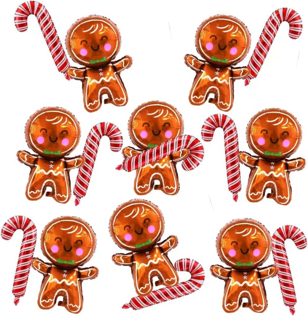 Photo 1 of 16Pcs Christmas Mini Gingerbread Man and Mini Candy Cane Balloons - 16.1" Gingerbread Man and 16.7" Candy Cane Foil Balloon for Xmas Decoration New Year Birthday Party Supplier