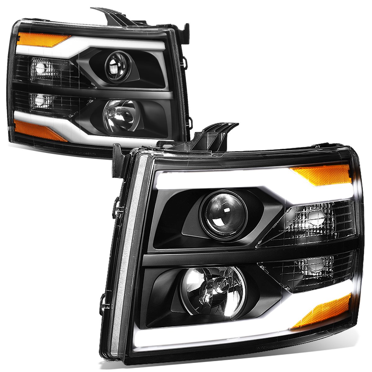 DNA Motoring HL-HPL-CSIL07-G2-BK-AM Dual LED DRL Projector Headlight/Lamp (For 07-14 Chevy Silverado), 1 Pack