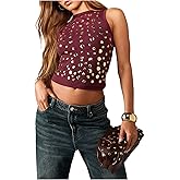 Milumia Women's Y2k Punk Studded Crop Tank Top Open Back Sleeveless Party Club Tops