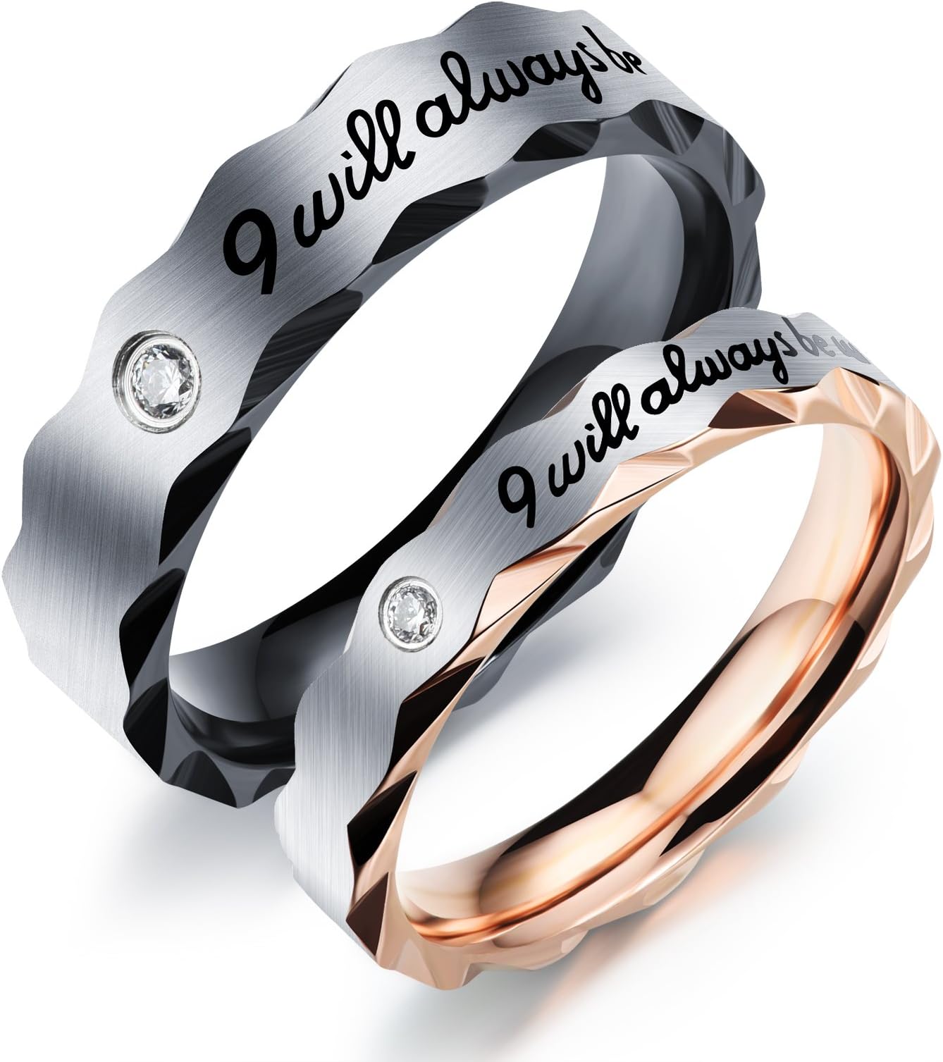 Fate Love 2pcs Romantic I Will Always be with You Couples Promise Engagement Wedding Ring Set/Ring Necklace A Pair for Lover