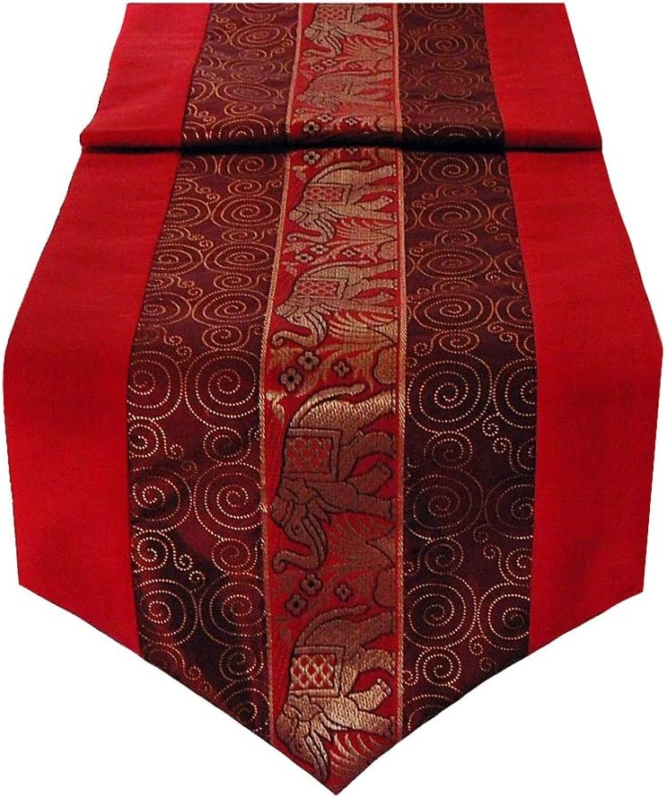 Intricate Table Runner Ebroidered Thai Silk & Cotton - 3 Shades of Red