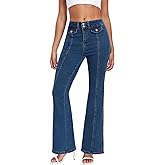 MARIASHA Flared Jeans for Women Stretchy Denim Pants with Blue Wash High Waisted
