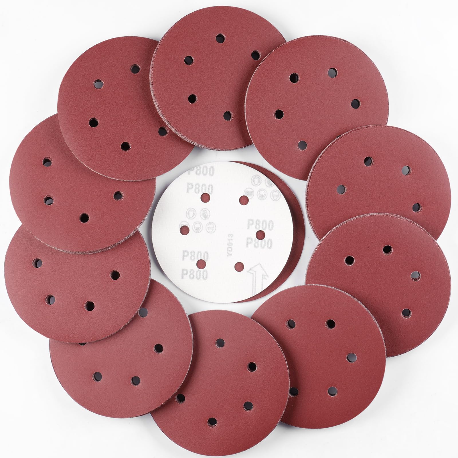 Sruhrak 100 Pcs Sanding Discs, 150mm Sanding Pads Set Hook and Loop 800 Grits Sandpaper for Random Orbital Sander — image 1