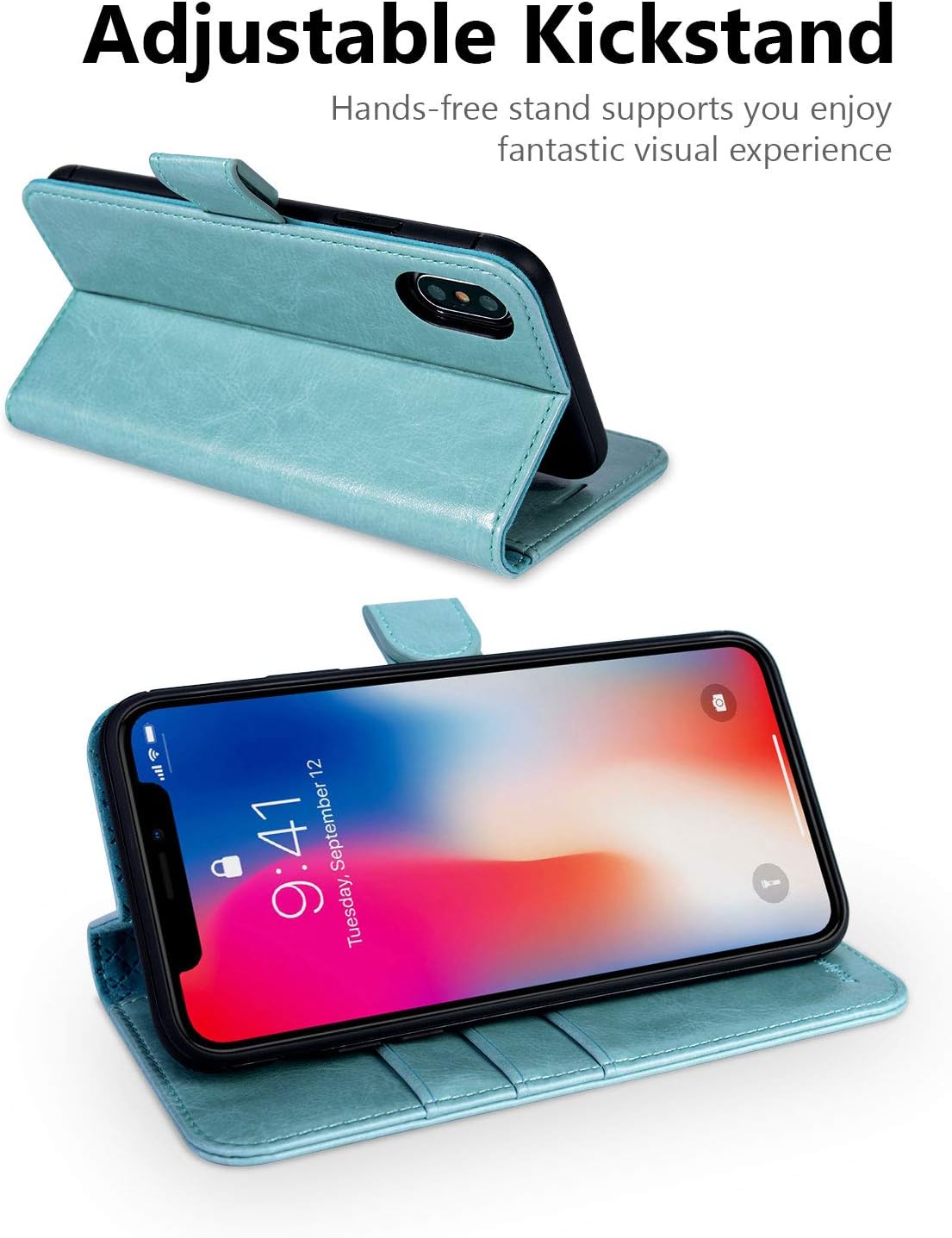 OCASE for iPhone X/XS Case, PU Leather Wallet, Magnetic Flip Folio Cover with Card Holders, Shockproof TPU - Image 4