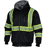 VENDACE Men's ANSI Class 3 High Vis Safety Reflective Sweatshirt Wool Fleece Zipper Jacket Hoodie with Black Bottom(Black,XL)