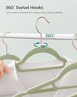 SONGMICS Velvet Hangers 50 Set Non-Slip Rose Gold Hooks 360° Swivel 43.5cm view 6