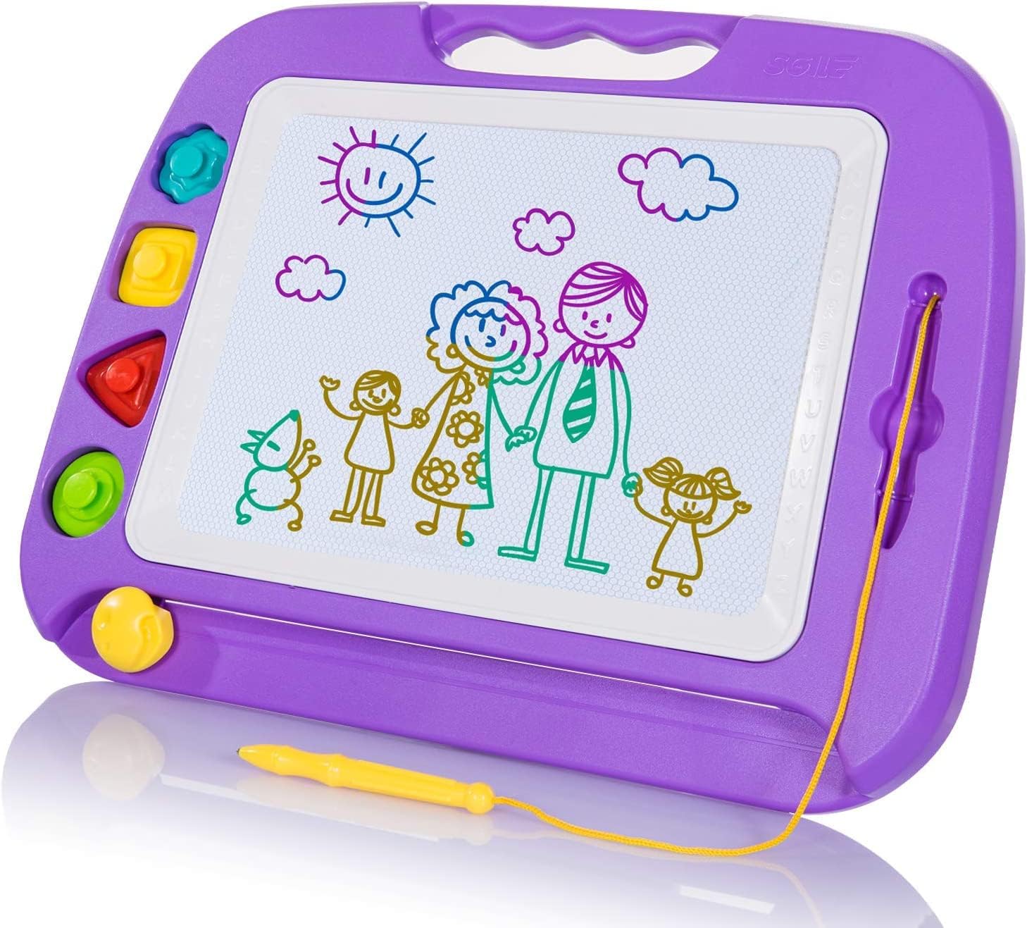 SGILE Toddler Toys for Kids, Toys for 1 2 3 4 Year Old Girls Boys, Large Magnetic Drawing Board for Birthday Gift, Etch & Sketch Pad with 4 Stamps, Learning and Educational, Purple