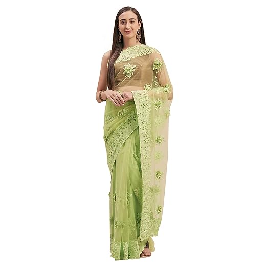 Womanista net with Blouse Piece Saree (TI1284_Green_OneSize)
