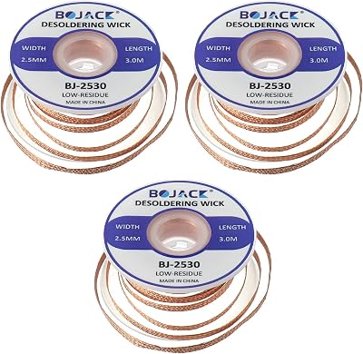 BOJACK Desoldering Braided Wire 2.5MM 3M Pure Copper No-Clean Solder Wick (3pcs)