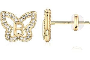 Anoup Butterfly Earrings for Girls - Sterling Silver Post Earrings, 14K Gold Plated Throughout Hypoallergenic | CZ Simulated Diamond Stud Earrings | Cute Jewelry Gifts for Teen Girls Toddler Kids