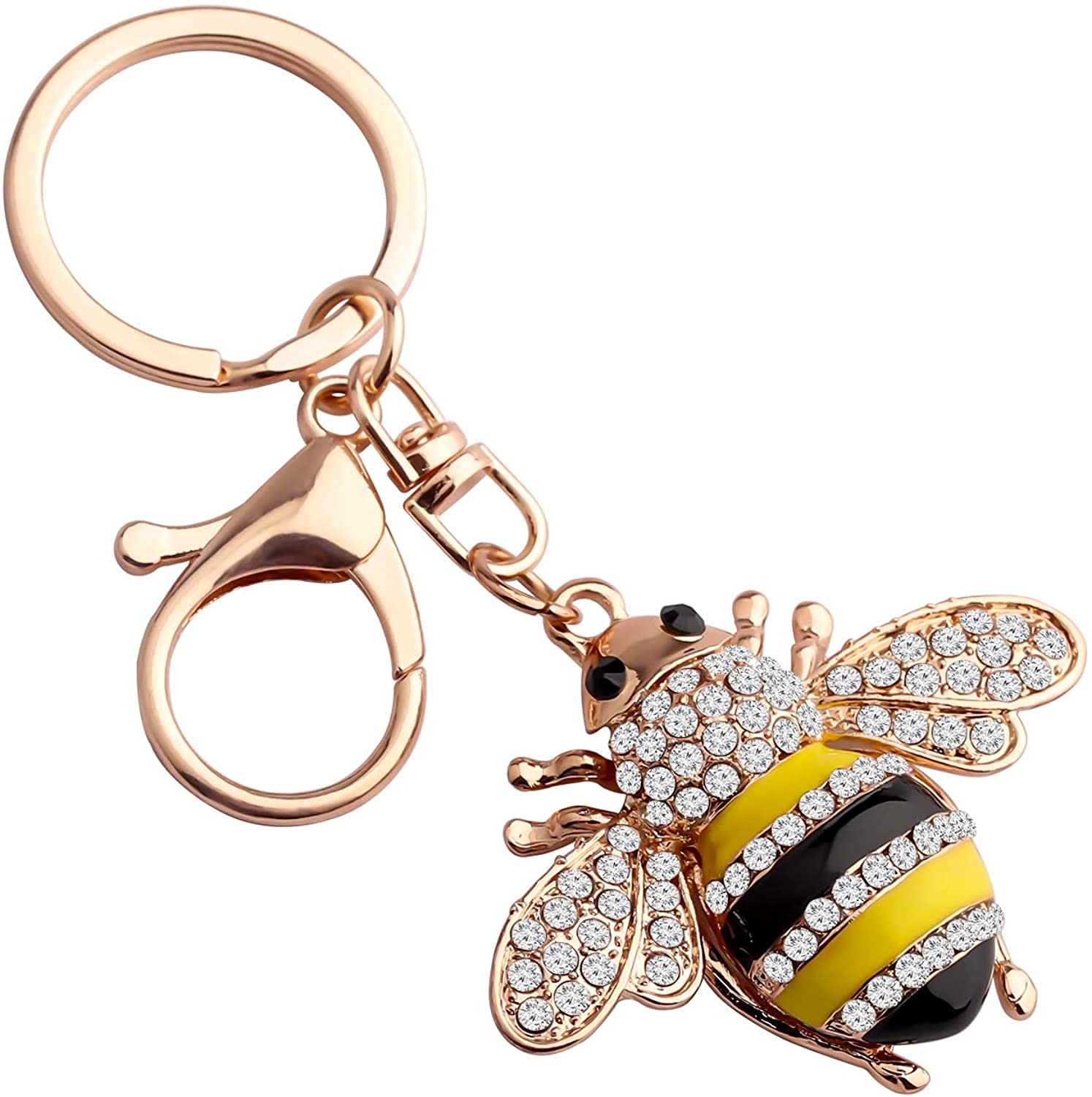 Cute Crystal Yellow Bee Charm Keychain Honeybee Bumble Bee Charm with Lobster Clasp Jewelry Handbag Key Ring Chain Keychain (bee keychain)