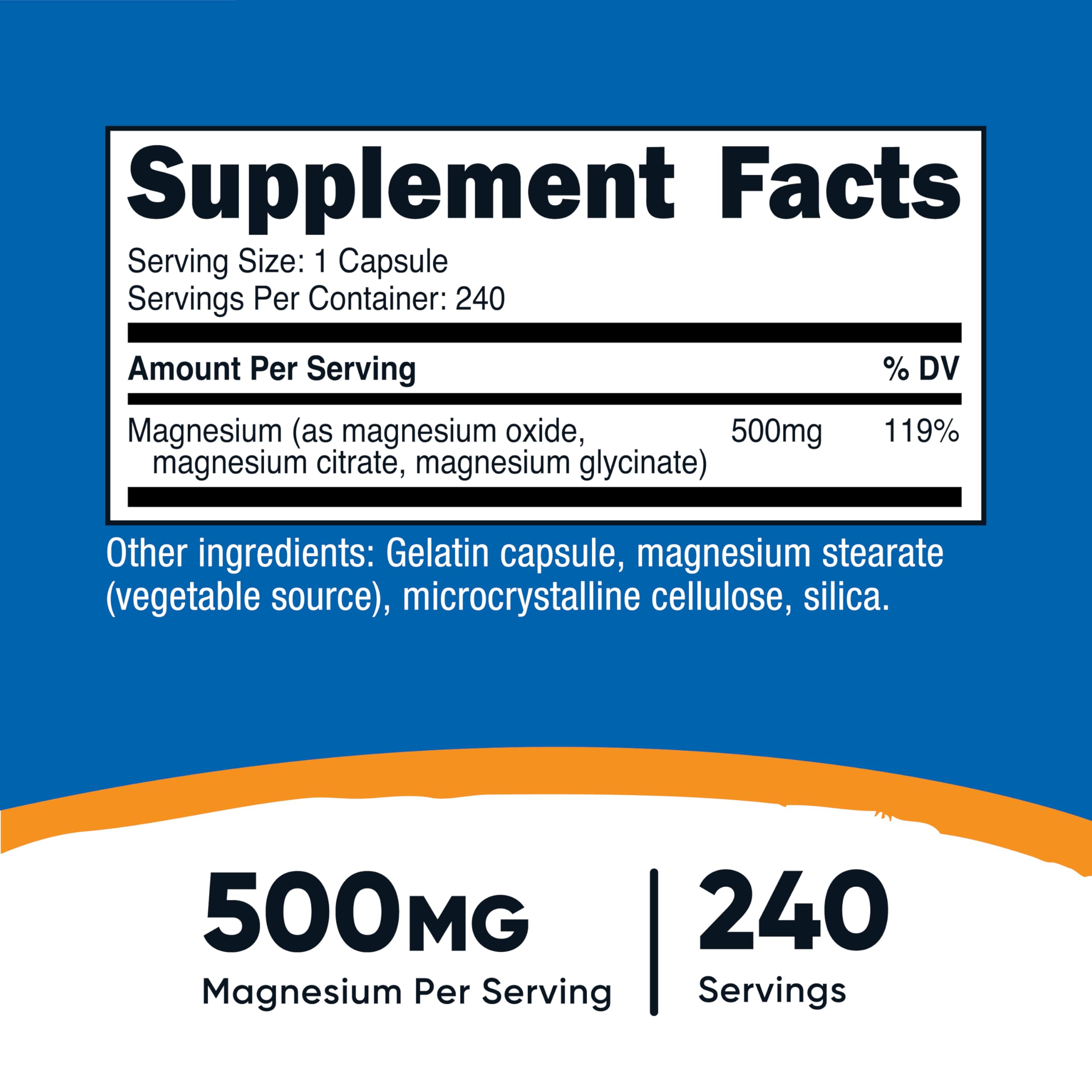 Nutricost Magnesium Complex 500mg, 240 Capsules - Magnesium Oxide, Citrate, and Glycinate - Gluten Free and Non-GMO