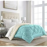 Sleep RestorationQueen Size Comforter for Bed - Down Alternative, Heavy, All-Season Luxury, Hotel Bedding, Oversized Reversible Comforters, Aqua/Ivory