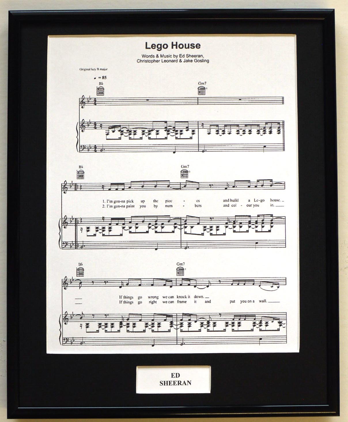 ED SHEERAN/FRAMED SONGSHEET/LEGO HOUSE (Can be personalised)