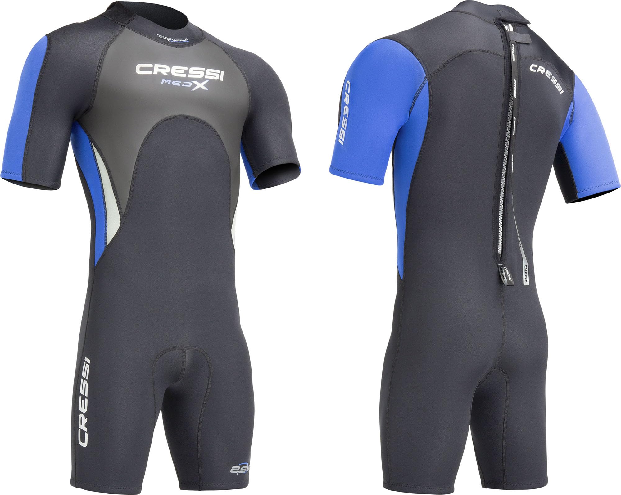 CRESSI Med X Man Shorty Wetsuit 2.5mm XL/5 - Men's Shorty Wetsuit 2,5mm for Snorkelling and Diving in Temperate Waters, Black/Blue/Silver, XL/5