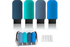 BPLUMA Portable Silicone Travel Bottles Set for Toiletries, 4 Pack TSA Approved Travel Size Containers with Toiletry Bag, BPA Free 3oz Leak Proof Refillable Liquid Travel Accessories for Shampoo Conditioner