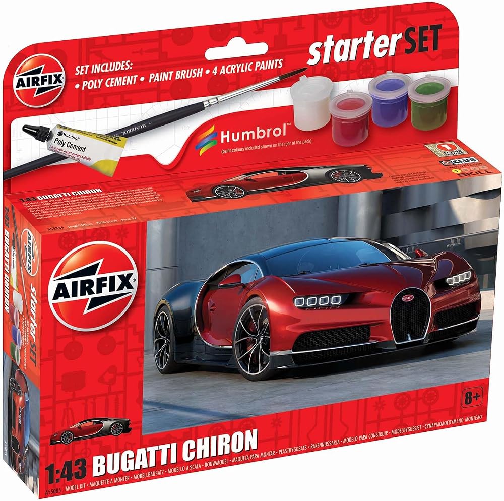 Airfix Starter Set A55005 Bugatti Chiron Model Kit 1:43 Decals Paints Glue