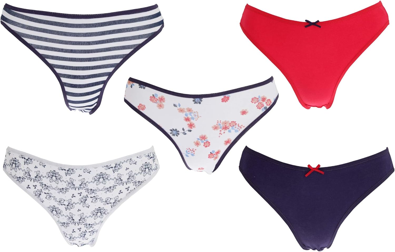 Anucci Womens/Ladies High Leg Briefs (Pack Of 5) (16 UK) (Navy/White