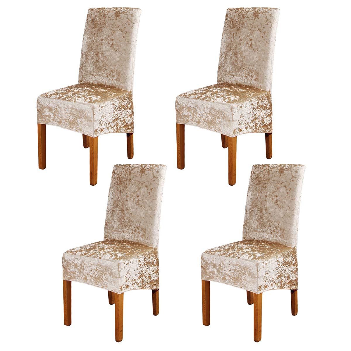 ele ELEOPTION Crushed Velvet Stretchable Elastic Chair Covers for Dining Room Wedding Banquet Party Decoration, XL High Back Chair Protector Slipcover (Champagne, Pack of 4)