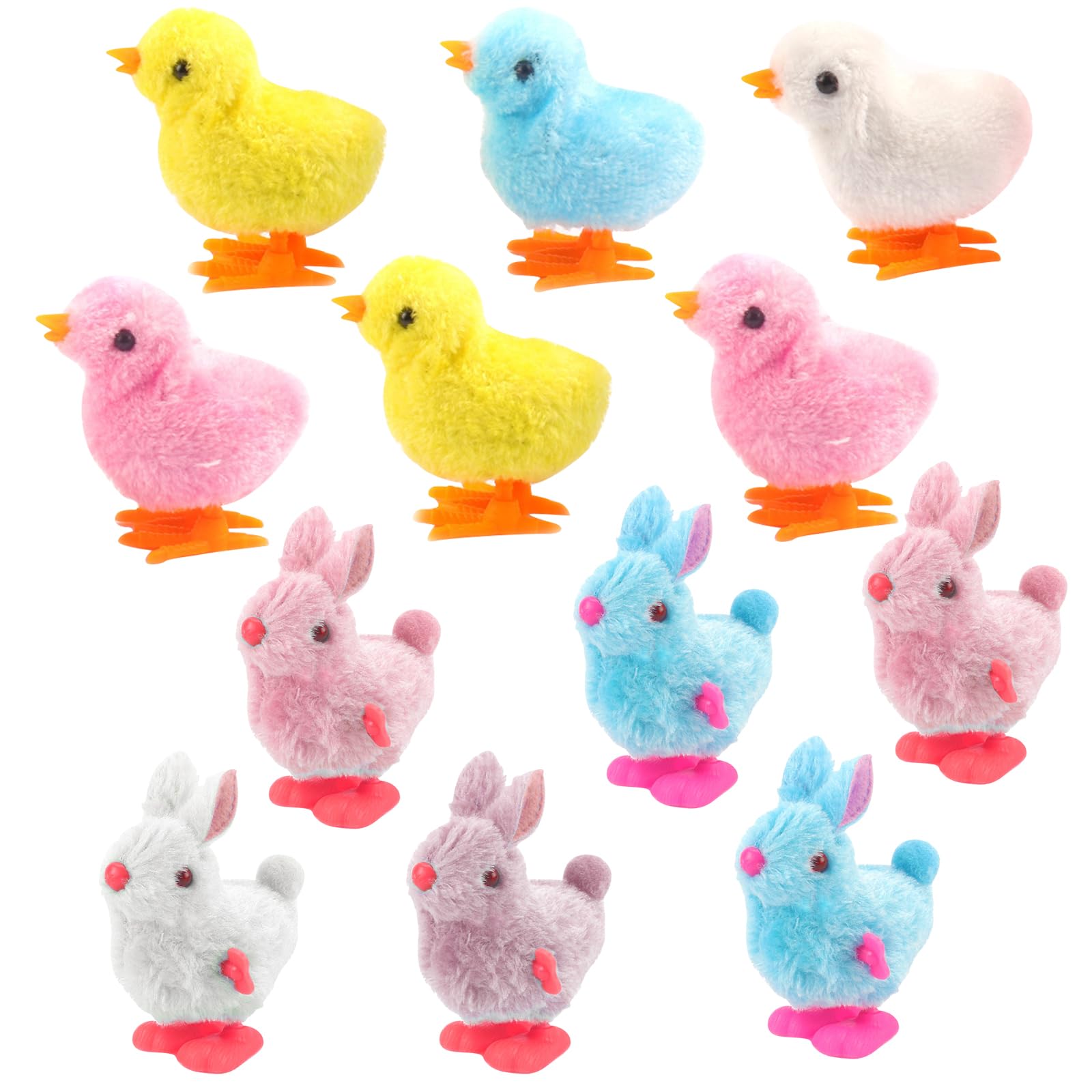 Fadcaer 12 Pcs Easter Chicks and Bunnies Wind up Toys for Kids,Easter Wind up Chick Bunny Toys Rabbits,Mini Chick Plush Rabbit Clockwork Toys for Kid Easter Gift Easter Egg Basket Filler Party Favors