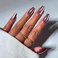 Glamnetic Fall Press On Nails, Medium Coffin Cat-Eye, Espresso Glow | Fall & Halloween brown cat-eye press on nails: Espresso