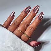 Glamnetic Fall Press On Nails, Medium Coffin Cat-Eye, Espresso Glow | Fall & Halloween brown cat-eye press on nails: Espresso
