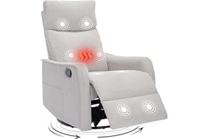 Trustyue Swivel Rocker Recliner Chair, 360° Swivel Recliner with Heat and Massage, Rocker Recliner Nursery Glider Chair with Side Pockets for Living Room (Beige, Fabric)