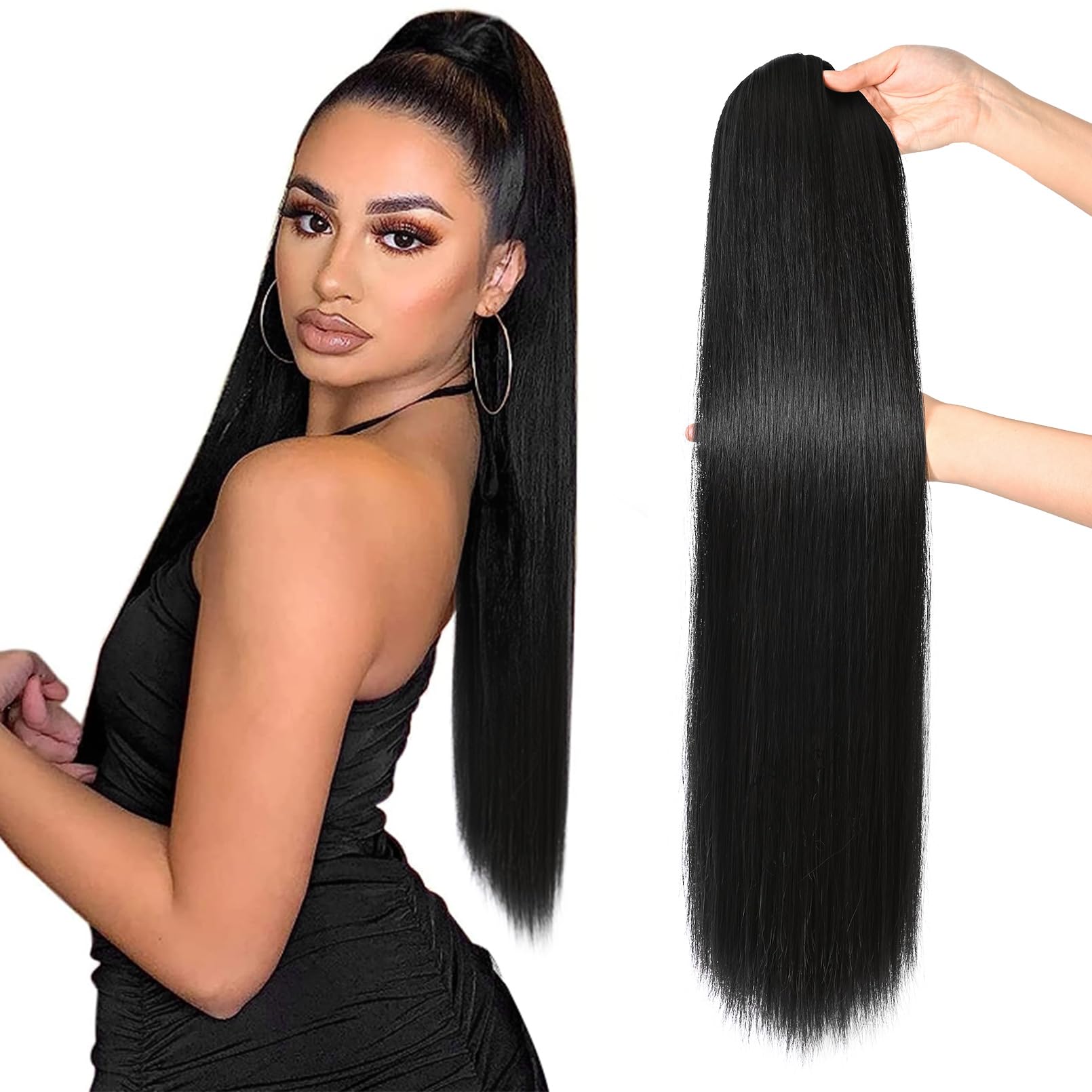REECHO Ponytail Extension, 28" Long Straight Drawstring Pony Hair Extension Synthetic Pony Tail Hairpiece for Women — image 1