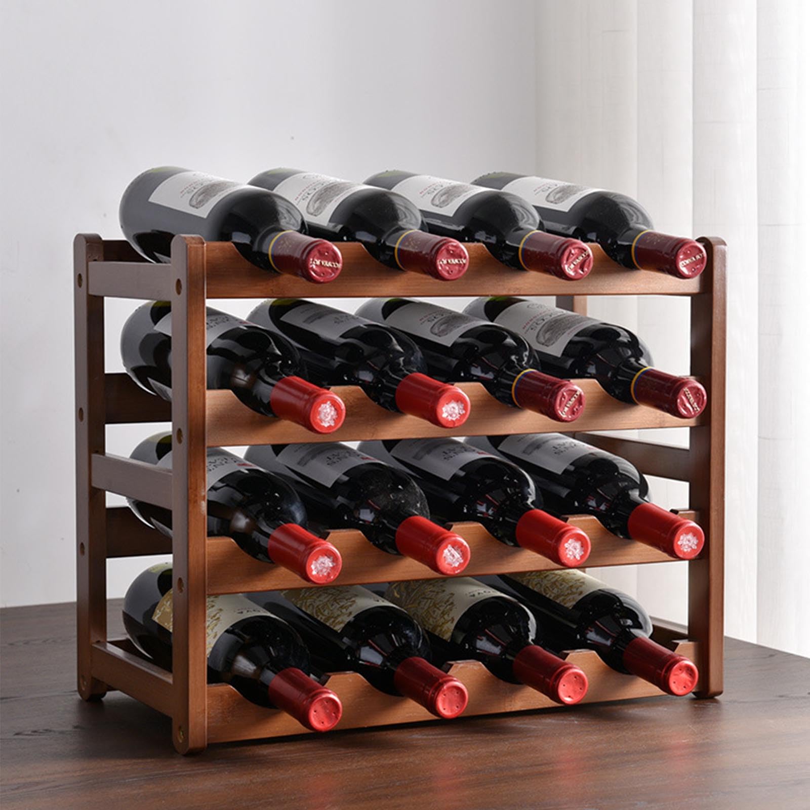 Glsety 16 Bottle Wooden Wine Rack,4 Tier Free Standing Wine Storage Holder,Retro Minimalist Style Home Decorations Wine Display Shelves for Cabinet,Cupboard,Countertop(4 Tier)