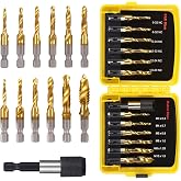 OCR 13PCS Titanium Drill Tap Set, HSS SAE &amp; Metric Drill and Tap Bits | Quick Change Adapter, 3-in-1 Tool for Drilling, Tapping, Countersinking for Metalworking (Yellow)