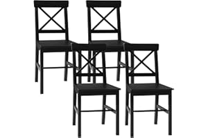 HOMCOM Dining Chairs Set of 4, Farmhouse Wooden Kitchen Chairs with Cross Back, Solid Structure for Dining Room, Black