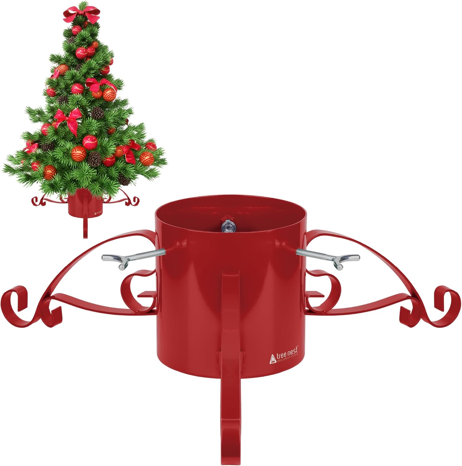 Tree Stands - Tree Nest Christmas Tree Stand Base for Live Trees Metal Tree Stand for Real Christmas Tree Up to 7 ft Water Reservoir Tree Holder Up to 0.85 Gal Romantic RED