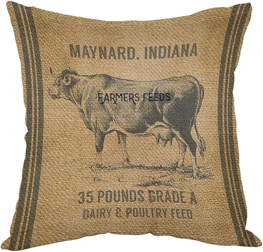 Amazon Com Moslion Vintage Cow Feed Sack Pillow Home Decorative